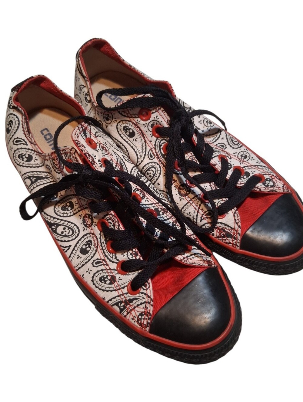 Converse Chuck Taylor All Star Red Black Paisley Bandana Low Top Sneakers Men 9